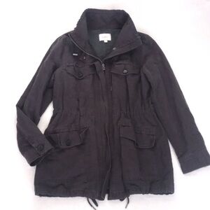 Ann Taylor LOFT Linen Blend Grey Cargo /Utility Style Women's long Sleeve Coat M